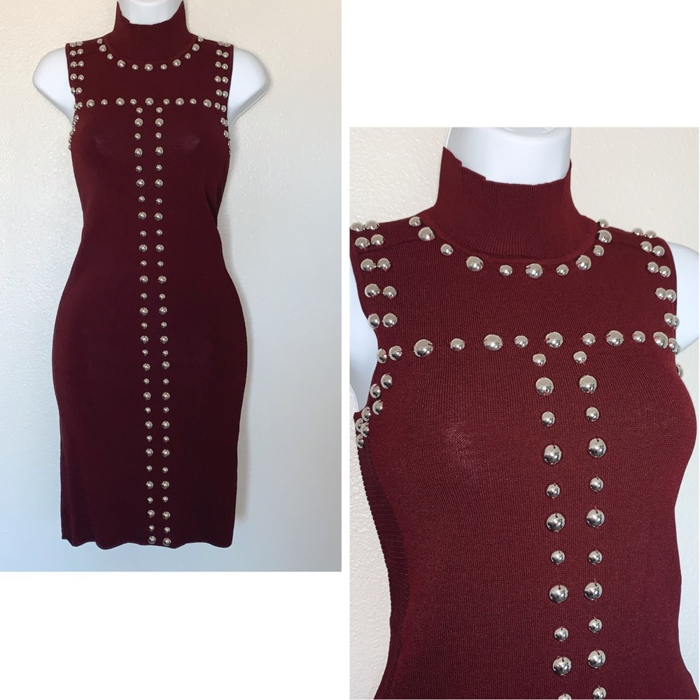 ✨ NWT I.N.C Burgundy Studded Mock Neck Dress
